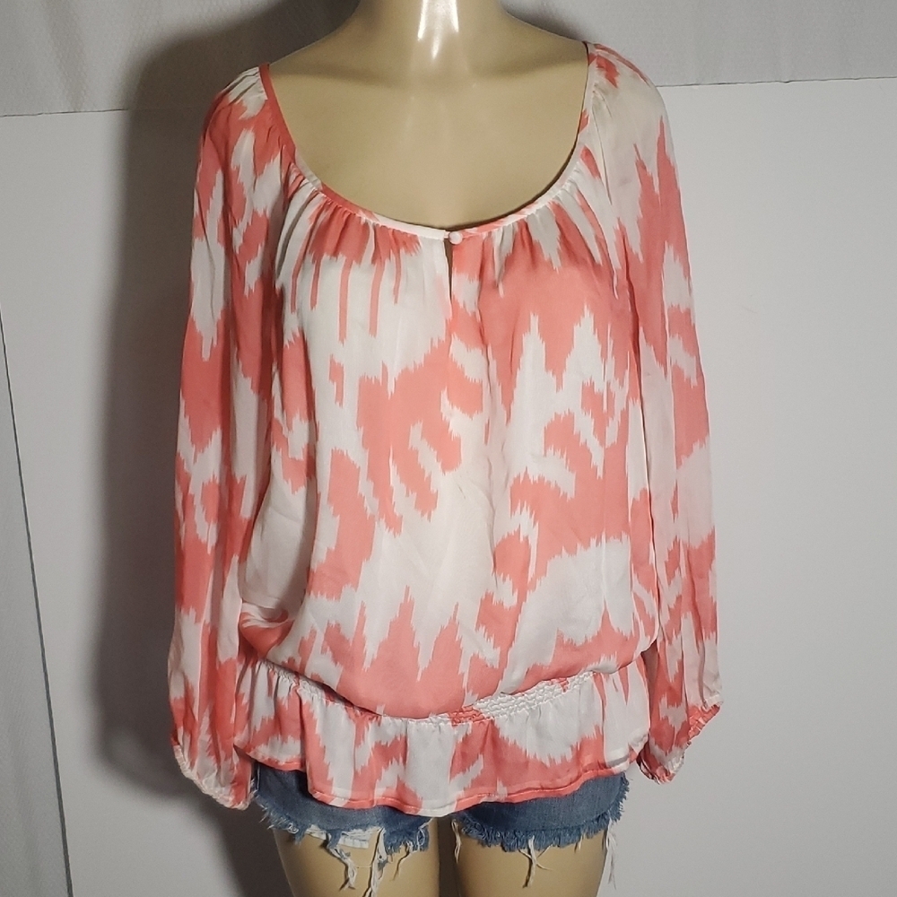 Shoshanna 100% Silk Blouse Women's Size 8 Coral and White Blouse